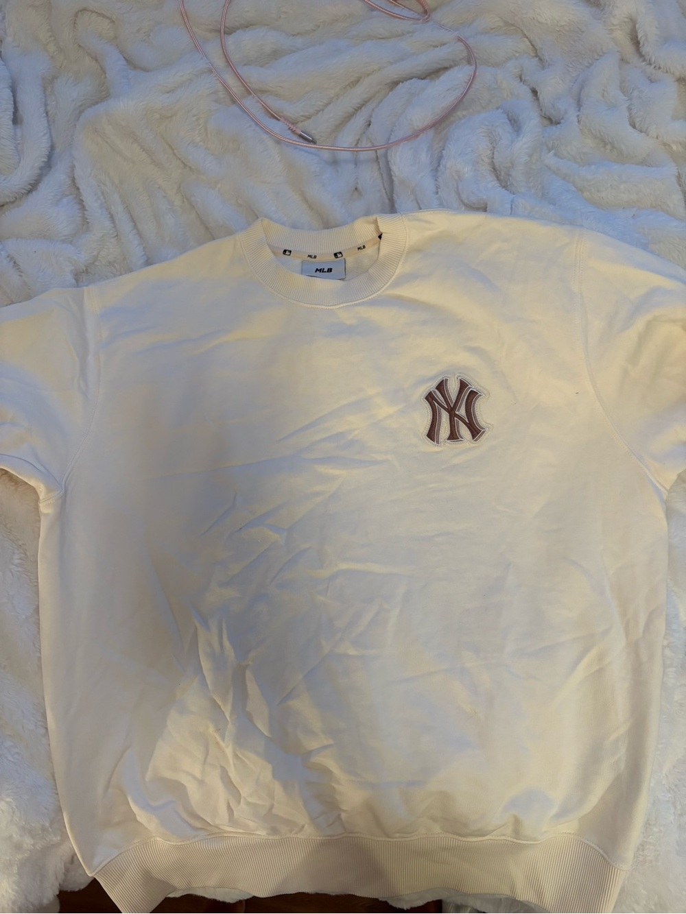 MLB Cream Crewneck Sweatshirt with Maroon NY Patch